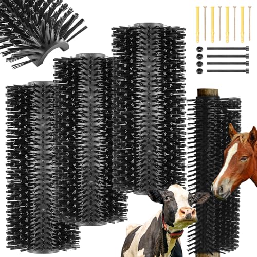 3 Pack Livestock Scratching Brush Itch Relief Horse Scratching Post Self-grooming Goat Scratcher with Durable Screws for Horse Pony Goat Sheep Pig Donkey (Black) - color: Black