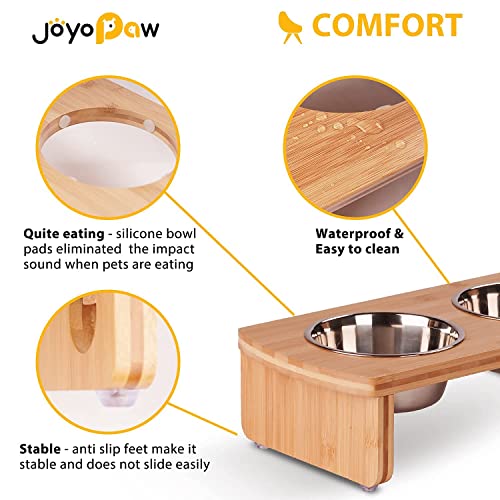 Elevated Dog Bowls, Bamboo Raised Dog Bowl for Small Dogs & Cats, with 2 Stainless Steel Bowls (4'' Tall-20oz Bowl) - color: Natural, size: Small: 4'' Tall-20 oz Bowl