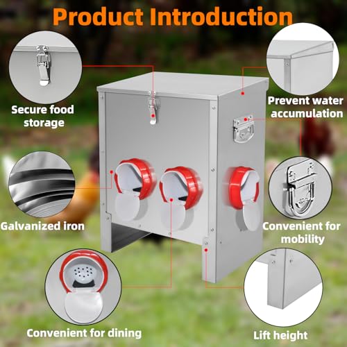 Automatic Poultry Chicken Feeder No Waste Metal Large Capacity 30 lbs Feeders for Chickens Ducks, Geese Bantams Pheasants Coop Weatherproof (6-Port) - size: 6-Port