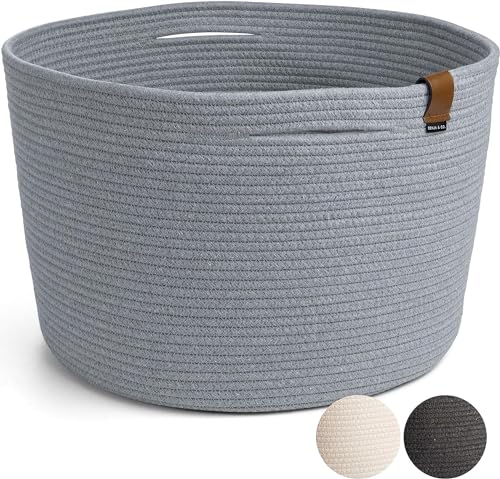 DENJA & CO Extra Large Woven Basket for Storage | Organize Pillows, Toys, and Laundry | Cotton Rope Storage Basket for Blankets, Towels and Nursery Storage | Light Gray (21 inches x 13.8 inches) - color: Light Grey, size: Extra Large (21"W x 13.8"H)