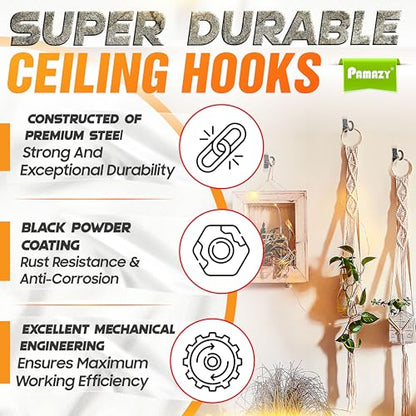 [UPGRADED] 2Pcs 200LBS Rotatable Ceiling Hooks with 4 Screw Points Base, Wall Mount Metal Hanger Black Ceiling Hook for Hanging Plant, Bird Feeder, Lights, Bed Canopy, Wind Chime, Indoor Outdoor Decor - style: 2PCS