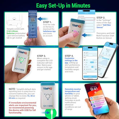 TEMPIQ Remote WiFi Temperature & Humidity Sensor - App Integration, Alerts, Helps Monitor 2nd Home, AirBnb, RV, Pets,Freezer and Server Room, Indoor & Outdoor Hygrometer & Thermometer - style: 1-Pack (Lithium Batteries)