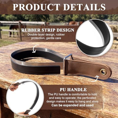 2 in 1 Horse Shedder Scraper with Rubber Edge Stainless Steel Horse Sweat Scraper Metal Dual Sided Equine Deshedding Blade, Grooming Curry Comb Tool for Cat Dog Removing Loose Hair Sweat