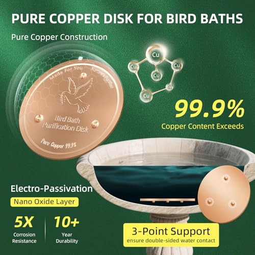 Bird Bath Copper Disk, Pure Copper Bird Bath Purification Disc, Save Cleaning Time, Chemical Free,Safe Natural Solution for Birdbaths Bowls&Waterfall Fountain, Year-Round Use (3 pcs) - style: 3 pcs