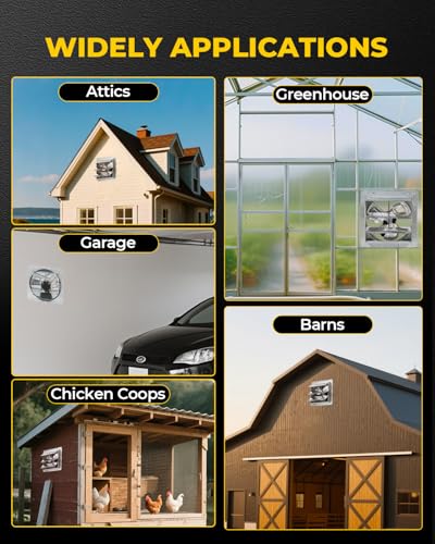 VENTISOL 12 Inch Exhaust Fan Wall Mounted, 1450CFM Shutter Exhaust Fan with Pre-Installed 1.65m Power Cord, Ventilation fan for Greenhouse, Garages, Attic, Shops, Chicken Coop, Barn, Shed - style: 12" with Power cord