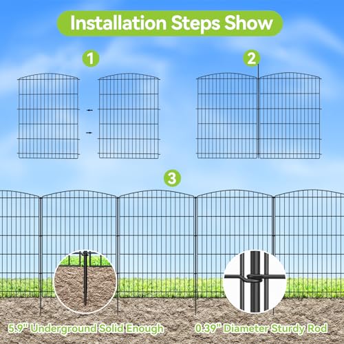 INJOPEXI Decorative Garden Fence 6 Panels 13ft (L)×36in (H) Animal Barrier Fences with 6 Panels Rustproof Metal Wire No Dig Rabbit Fencing Dog Fence for Outdoor Backyard Patio - Without Fence Gate - size: 6 Panels 13ft(L)-36"(H) - Without Gate