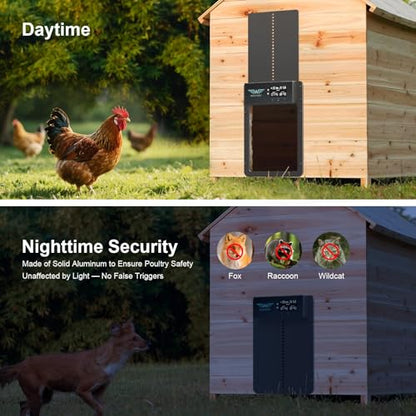Automatic Chicken Coop Door with Timer & Light Sensor, Solar Chicken Coop Door with Multiple Modes, Automatic Chicken Door with LCD Display