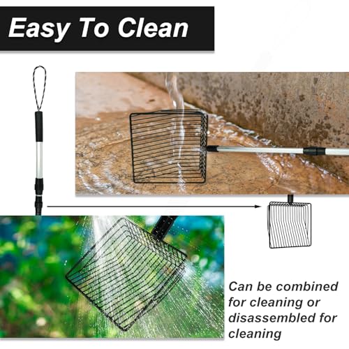 Chicken Poop Scooper 3 in 1 Adjustable Long Handle Litter Metal Scoop Heavy Duty Metal Chicken Poop Scooper Litter Sieving Shovel, Chicken Coop Accessories (22-41.7")
