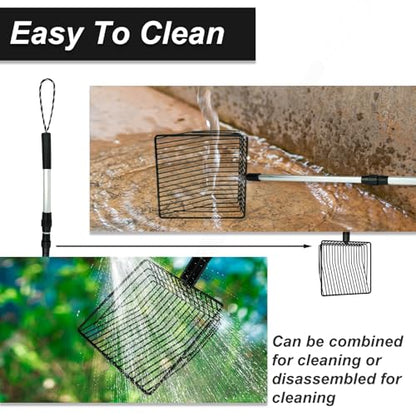 Chicken Poop Scooper 3 in 1 Adjustable Long Handle Litter Metal Scoop Heavy Duty Metal Chicken Poop Scooper Litter Sieving Shovel, Chicken Coop Accessories (22-41.7")