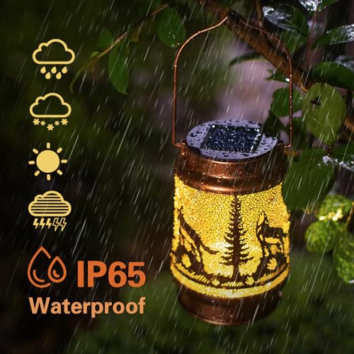 Wolf Solar Lanterns Outdoor Waterproof Hanging Solar Lights Wolf Gifts for Women Men Metal Decorative LED Wolf Lanterns for Garden Decor,Yard,Patio,Lawn,Tabletop,Pathway,Landscape - style: Wolf