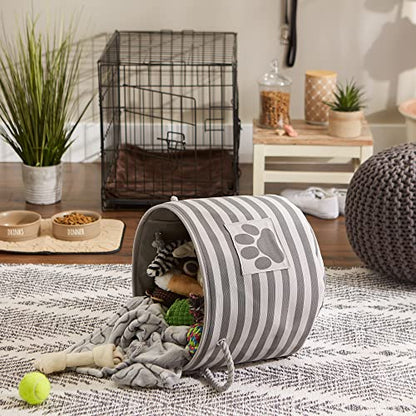 Bone Dry Pet Storage Collection Striped Paw Patch Bin, Medium Round, Gray - color: Gray, size: Medium Round
