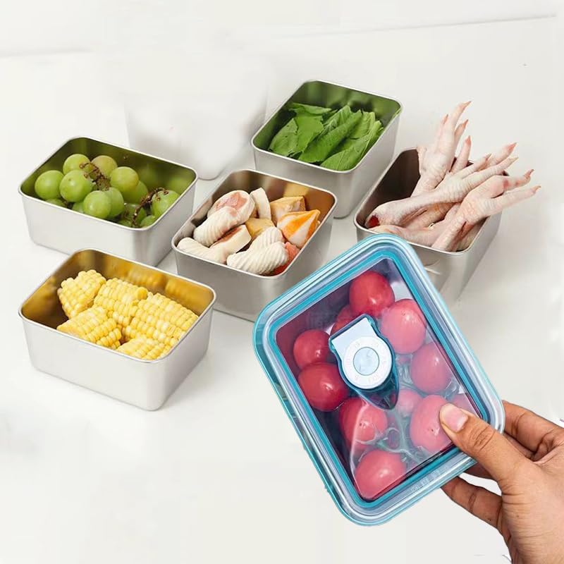 6pcs 304 Stainless Steel Food Containers with Lids, Stacking Snack Containers for Office and Home - color: silver