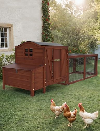 Hipicute Wooden Poultry Cage for 3-5 Chickens, 106in Chicken Coop with Run, Outdoor Hen Coop with Waterproof Roof, Nesting Box, Pull Out Trays and Ramp, Red - color: Red