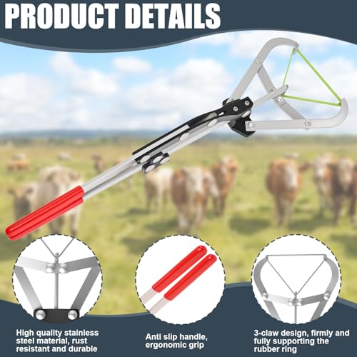Cattle Banding Tool Kit, Stainless Steel Large Expander Pliers with 24pcs Rubber Bands, Bull Banding Tool for Big Livestock, Bull, Sheep, Goats, Calves Care on Farm and Ranch - color: silver, size: Large