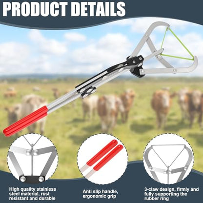 Cattle Banding Tool Kit, Stainless Steel Large Expander Pliers with 24pcs Rubber Bands, Bull Banding Tool for Big Livestock, Bull, Sheep, Goats, Calves Care on Farm and Ranch - color: silver, size: Large