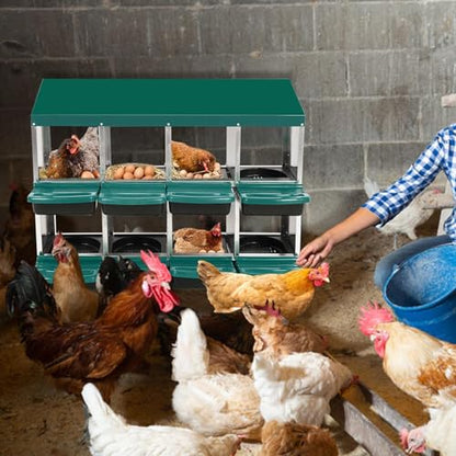 Chicken Nesting Boxes,8 Hole Metal Roll Away Eggs Laying Boxes with Ventilation Holes，Rustproof Plastic Tray & Keyhole Mounting, Cleanable Pull Out Nest Box for Hen & Duck, Green - color: Green, size: 8 holes