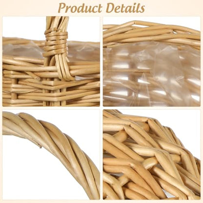 Wicker Easter Basket with Handle, Wicker Picnic Basket Flower Girl Basket Small Woven Gift Basket for Kids Egg Hunt, Candy, Eggs and Bunny Charm, Spring Party Decor Wedding (7.86 x 6.68 x 3.94 Inch)