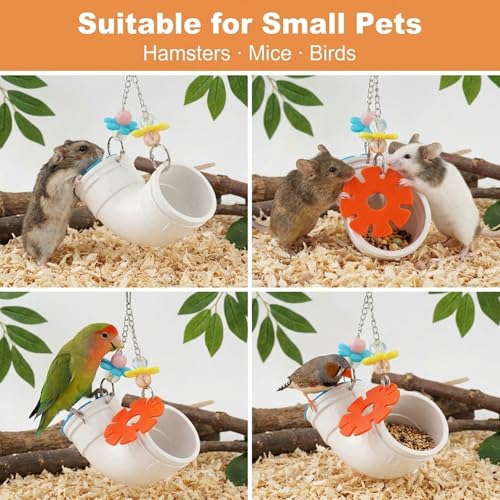 Rat Foraging Toy for Various Treats, Hanging Puzzle Slow Feeder with Beads, Flowers and 6 Plum Blossom Teeth Grinding Stones, for Rat, Mice & Parakeets