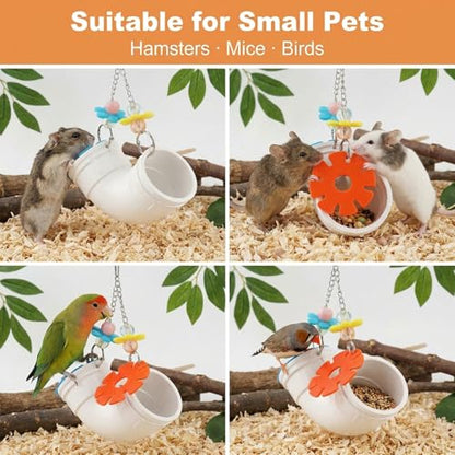 Rat Foraging Toy for Various Treats, Hanging Puzzle Slow Feeder with Beads, Flowers and 6 Plum Blossom Teeth Grinding Stones, for Rat, Mice & Parakeets
