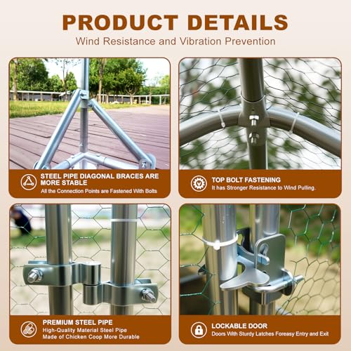 Large Metal Chicken Coop with Run, Outdoor Chicken Walk-in Poultry Cag with Waterproof & Anti-UV Cover Lockable Doors,Ducks Coop and Other Small Animals for Yard/Farm/Ranch (6.59'L x 9.88'W x 6.59'H) - size: 6.59'L x 9.88'W x 6.59'H