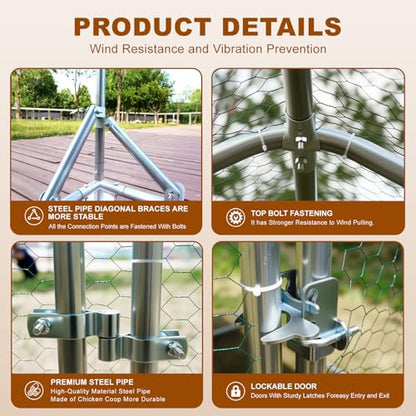 Large Metal Chicken Coop with Run, Outdoor Chicken Walk-in Poultry Cag with Waterproof & Anti-UV Cover Lockable Doors,Ducks Coop and Other Small Animals for Yard/Farm/Ranch (6.59'L x 9.88'W x 6.59'H) - size: 6.59'L x 9.88'W x 6.59'H