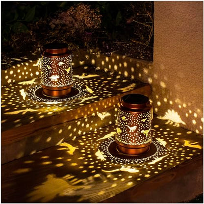 Dinosaur Solar Lanterns Outdoor Waterproof Hanging Solar Lights Dinosaur Gifts for Women Men Metal Decorative LED Dinosaur Lanterns for Garden Decor,Yard,Patio,Lawn,Tabletop,Pathway,Landscape - style: Dinosaur