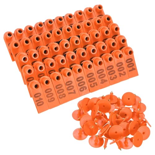 M METERXITY 100-Pack Sheep Ear Tags 001-100 Number, TPU Livestock Ear Tags for Cows/Sheep/Cattle/Pig, Farm Animal Identification Markers [Orange] - color: Orange