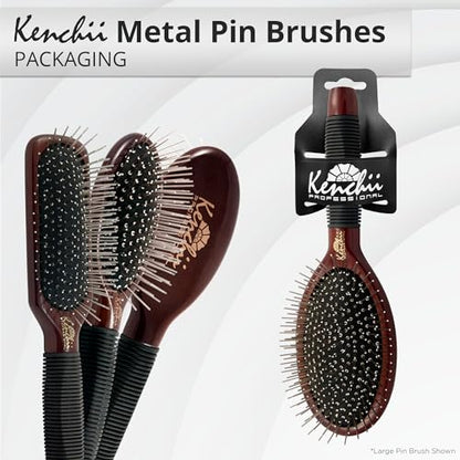 Kenchii Pet Grooming Metal Pin Brush | Solid Wood, Non-Slip Grip Detangling and Shedding Tool for Long or Short Haired Pets - Large Oblong Size - size: Oblong