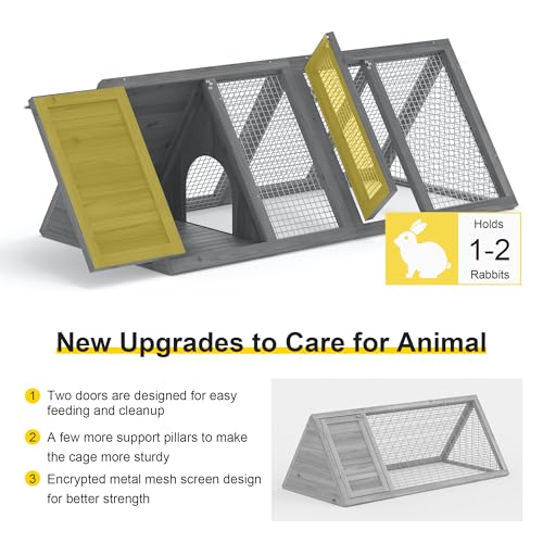 GOJOOASIS Chicken Coop for 2 Chickens Small Rabbit Hutch Quail Coop Wooden Bunny Cages Outdoor Chicken House w/Ventilating Wire (Grey) - color: Grey