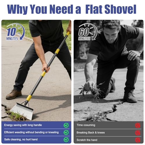 Garden Shovel: Heavy Duty Ice Scraper with Metal Flat Head, Multifunctional 60in Long Handle Floor Scraper for Breaking Removing Hard Ice on Driveway Walkway Road