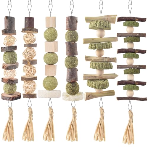 Bissap 6PCS Bunny Chew Toys, Natural Hanging Rabbit Chew Toy Treats for Guinea Pigs Hamsters Gerbils Chinchilla and Other Small Pets for Teeth Grinding - size: 6 PCS