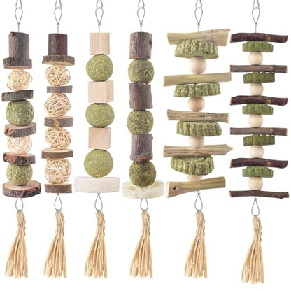 Bissap 6PCS Bunny Chew Toys, Natural Hanging Rabbit Chew Toy Treats for Guinea Pigs Hamsters Gerbils Chinchilla and Other Small Pets for Teeth Grinding - size: 6 PCS