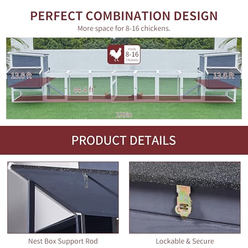 117'' Large Chicken Coop for 4-8 Chickens, Wooden Hen House with Run & 4 Nesting Boxes, Outdoor Poultry Cage Rabbit Cage Duck House with Ramps & Tray, 116.5''L*59''W*46.6''H - size: 116.5"L x 59.0"W x 46.6"H