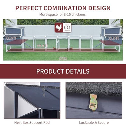 117'' Large Chicken Coop for 4-8 Chickens, Wooden Hen House with Run & 4 Nesting Boxes, Outdoor Poultry Cage Rabbit Cage Duck House with Ramps & Tray, 116.5''L*59''W*46.6''H - size: 116.5"L x 59.0"W x 46.6"H