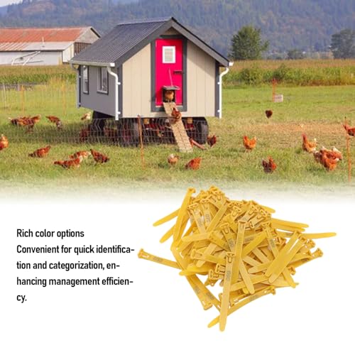 HEEPDD Chicken Leg Bands, Adjustable Fadeless Numbered Plastic Poultry Identification Leg Rings with Clear Colorfast Engraving, for Duck Goose Chicken Management (Yellow) - color: Yellow
