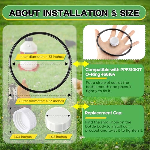 Poultry Fountain Renewal Waterer Parts, 10 Replacement Caps & 4 O Rings, Compatible with Miller PPF3/PPF5/PPF7 & Compatible with Farm-Tuff 3/5/7 Gallon Poultry Founts(White) - color: White