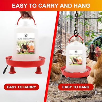6L Heated Chicken Waterer for Winter Chicken Water with Heater Adjustable Leg Support 35W BPA-Free Heated Poultry Waterer Heavy Duty All in One Heated Waterer for Chicken Coop