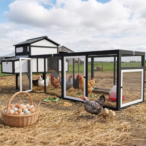 Ketive 116" Large Chicken Coop with Run, Wooden Hen House Outdoor Poultry Cage 28.41 ft² for 4–6 Chickens, 4 Nesting Boxes, 4 Perches, Easy-Clean Slide Out Tray, Expandable Backyard Coop - size: 116.0"L x 56.0"W x 44.0"H