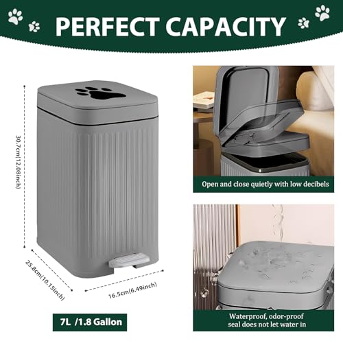 Dog Poop Trash Can Outside, 5L/1.3 Gal Pet Poop Bucket with Lid, Foot Pedal, Dog Waste Container with 40 Bags, Lid Soft Close for Pet, Grey - size: 5L Grey Trash Can