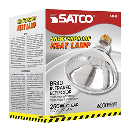 Satco S4885 120V 250 Watt R40 Medium Base Shatterproof Heat Lamp, Clear - size: 1 Count (Pack of 1)