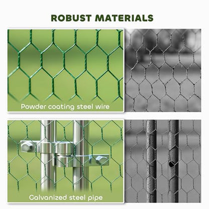 PawHut Large Metal Chicken Coop, Walk in Chicken Run with Waterproof & Anti-UV Cover, Feeding Door, Hanging Feeder, Perch, Outdoor Duck Cage Rabbit Hutch Pen, for 24-30 Poultries, 9.8' x 26.2' x 6.4' - size: 315.0"L x 118.1"W x 76.8"H