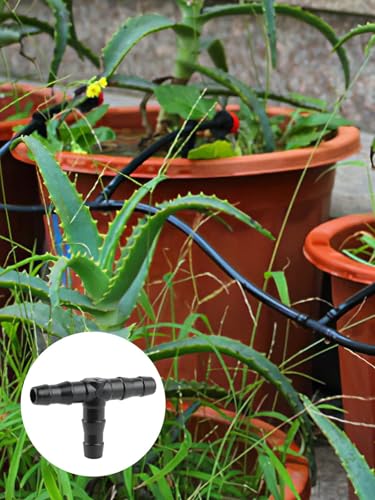 100pcs 1/4" Universal Barbed Tee Fittings, Kalolary Barbed Connectors Drip Irrigation for 1/4 Inch Water Hose Connectors 4mm/7mm Water Tube Drip Irrigation Watering System - size: 100pieces