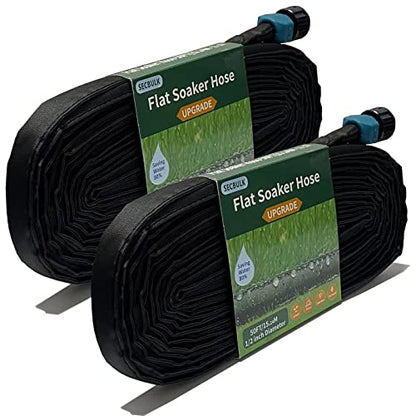 Secbulk 2025 Flat Soaker Hose 100 ft for Garden, 100' (50ft x 2) Linkable Drip Hose Diy Garden Irrigation System Saving 80% Water, Dual-layer Leak-free Design Water Hose with Holes - size: 100ft (50'X2)