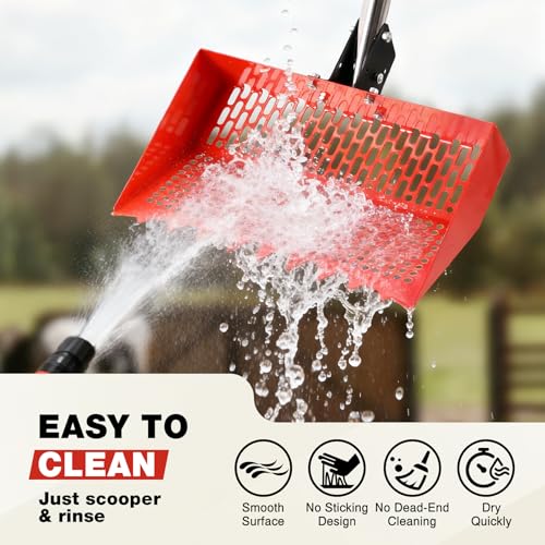Chicken Poop Scooper for Sand & Rake 2-in-1, Metal Chicken coop Scoop with 35 to 76" Adjustable Aluminum Alloy Handle, Litter Scooper Sand Sifting Shovel Chicken Coops/Animals House