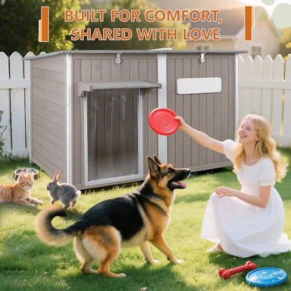 Ketive 55"L Dog House Outdoor Large Breed Extra XL Wooden Dog House with Weatherproof Asphalt Roof, All-Around Iron Frame, Removable Floor, Openable Top Roof, Air Vents Window for Medium to Large Dogs - style: 55.1"L x 33.1"W x 34.8"H