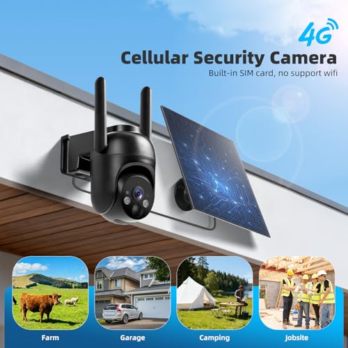 4G LTE Cellular Security Cameras Solar Powered No WiFi Security Camera Outdoor Wireless Built-in SIM Card 2K Color Night Vision 360° View Motion Detection 2-Way Audio 2 Packs - color: Black 2 pack