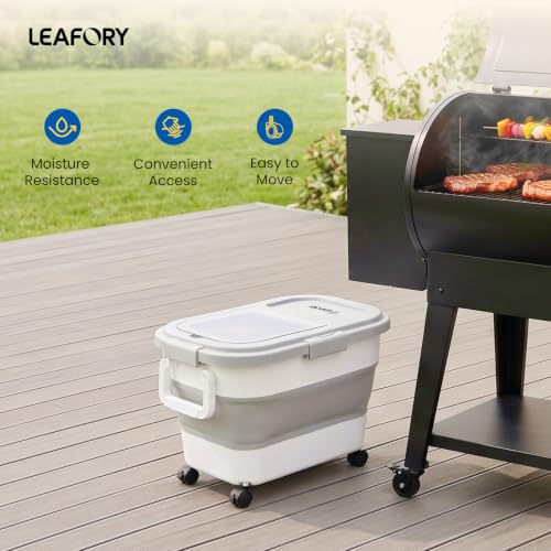 2-Pack Wood Pellet Storage Containers, 20-25lbs Airtight Bins w/Clear Window | Collapsible Pellet Bucket with Wheels & Locking Lid; Foldable Container with Scoop & Labels; Gray - color: Gray-M-2 Pack