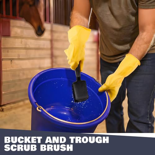 3 Pcs 9" x 2.5" Horse Bucket Brush Trough Scrubber with Rubber Gloves Non-Slip Durable Synthetic Fiber Water Buckets Brush for Livestock Farm Equine Water Buckets Feed Trough Cleaning