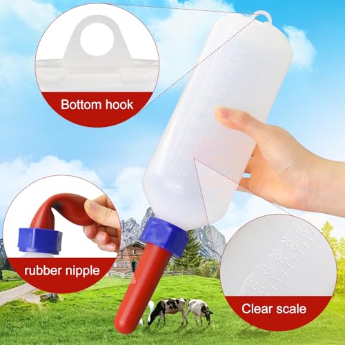 1L Calf Milk Feeder Bottle with Screw-On Cap, Nipple & Replacement Nipple, Multi-Purpose Hanging Bottle for Calves, Sheep, Goats, Cows