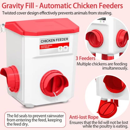 Chicken Feeder and Waterer Set, Chicken Coop Accessories with Hanging Chicken Feeder and Hanging Chicken Waterer Kit No Waste, 3 Gallon/26 Pounds, Red - color: Red, size: 12KG